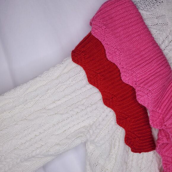 Strut & Bolt Sweater Womens Large Cable Knit Double Ruffle - Picture 3 of 11